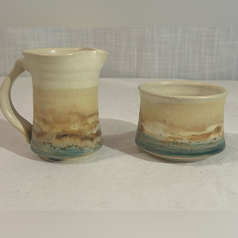 Hand Made Pottery Cream and Sugar Set signed